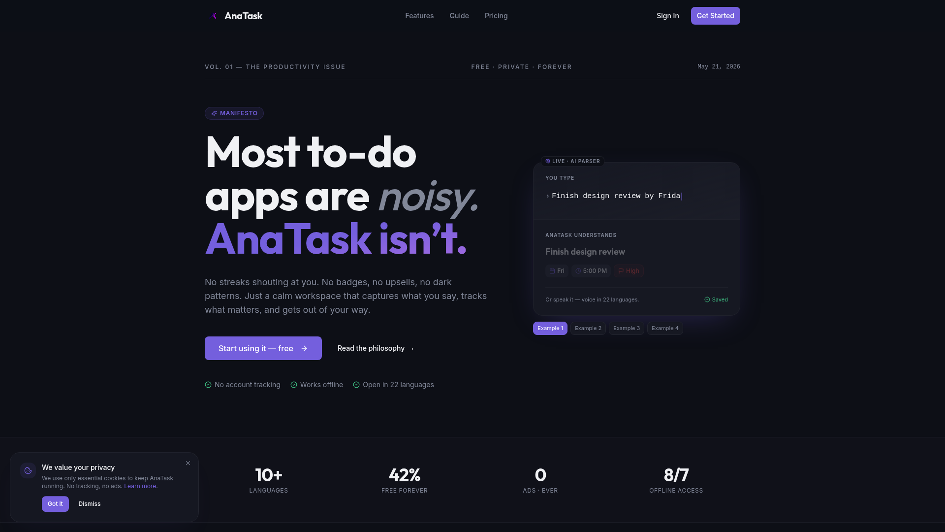 AnaTask — A calm, AI-native task workspace.