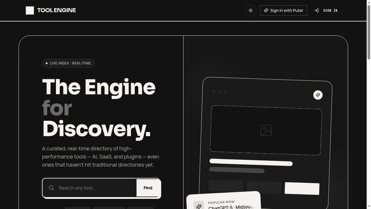 ToolEngine — AI-powered discovery for every tool on the web.